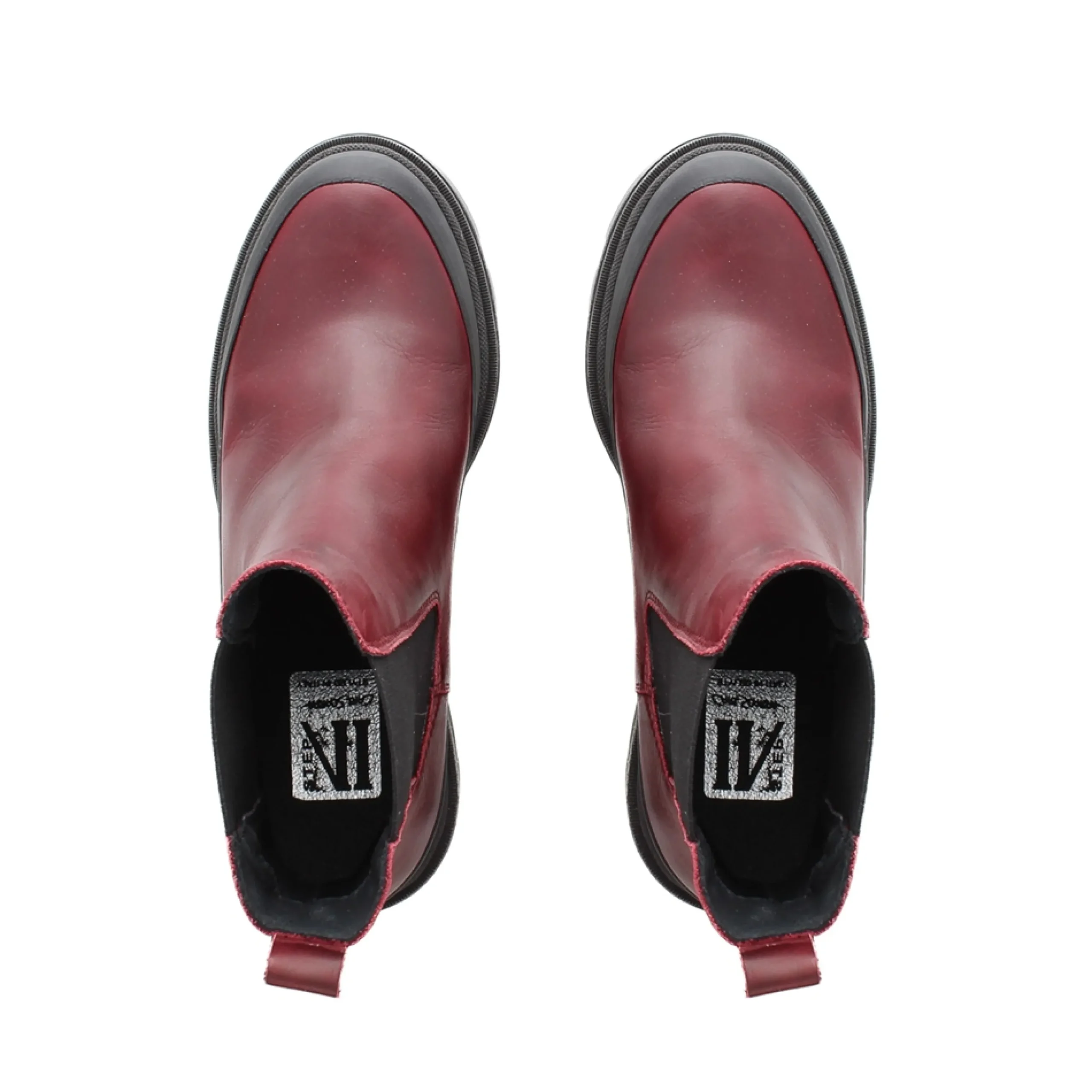 Wild Burgundy Leather Chunky Heel Ankle Boots