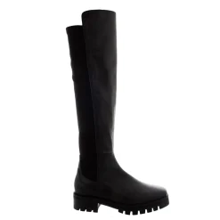 Zinnia Black Leather Chunky Knee High Boots