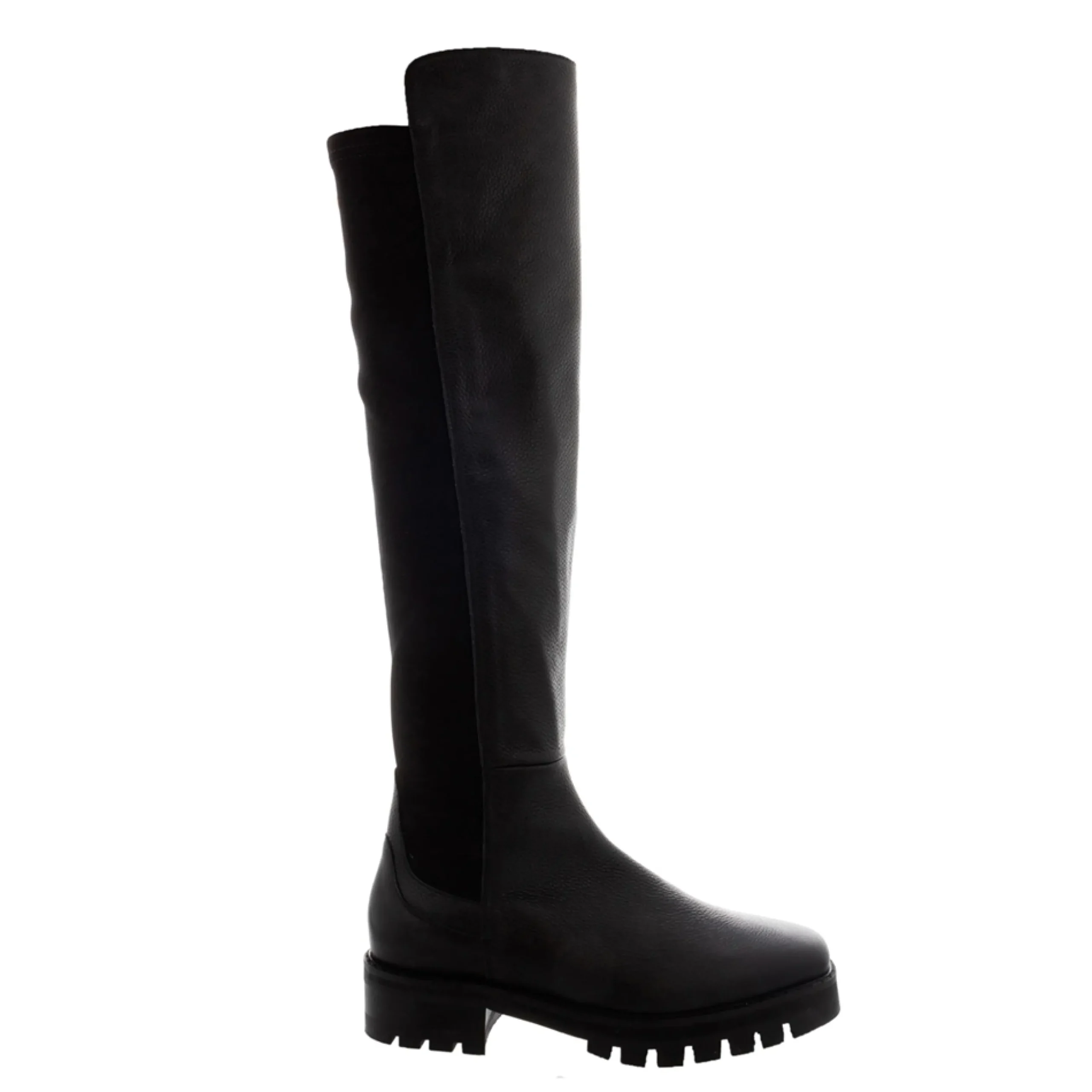 Zinnia Black Leather Chunky Knee High Boots