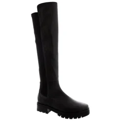 Zinnia Black Leather Chunky Knee High Boots