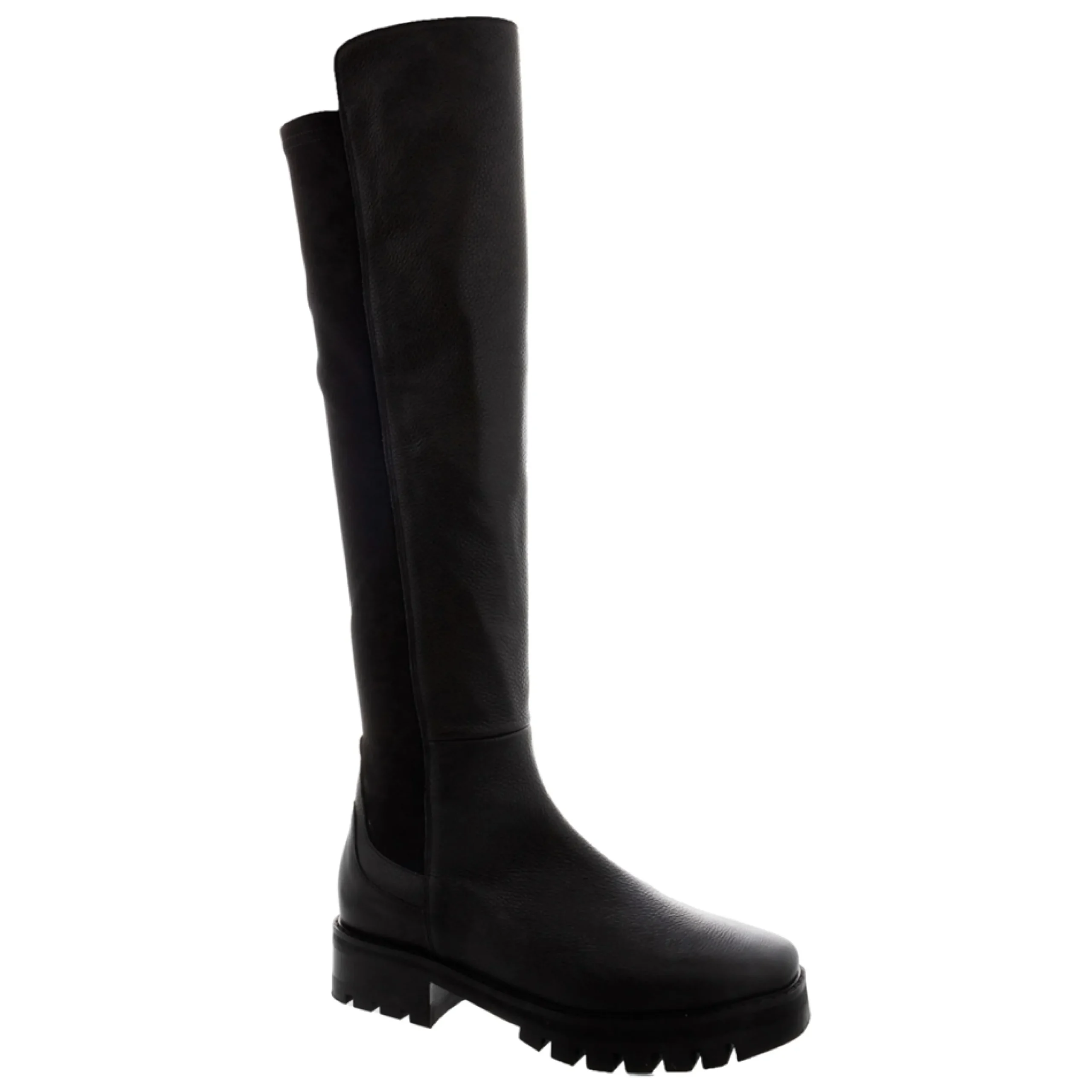Zinnia Black Leather Chunky Knee High Boots