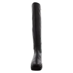 Zinnia Black Leather Chunky Knee High Boots