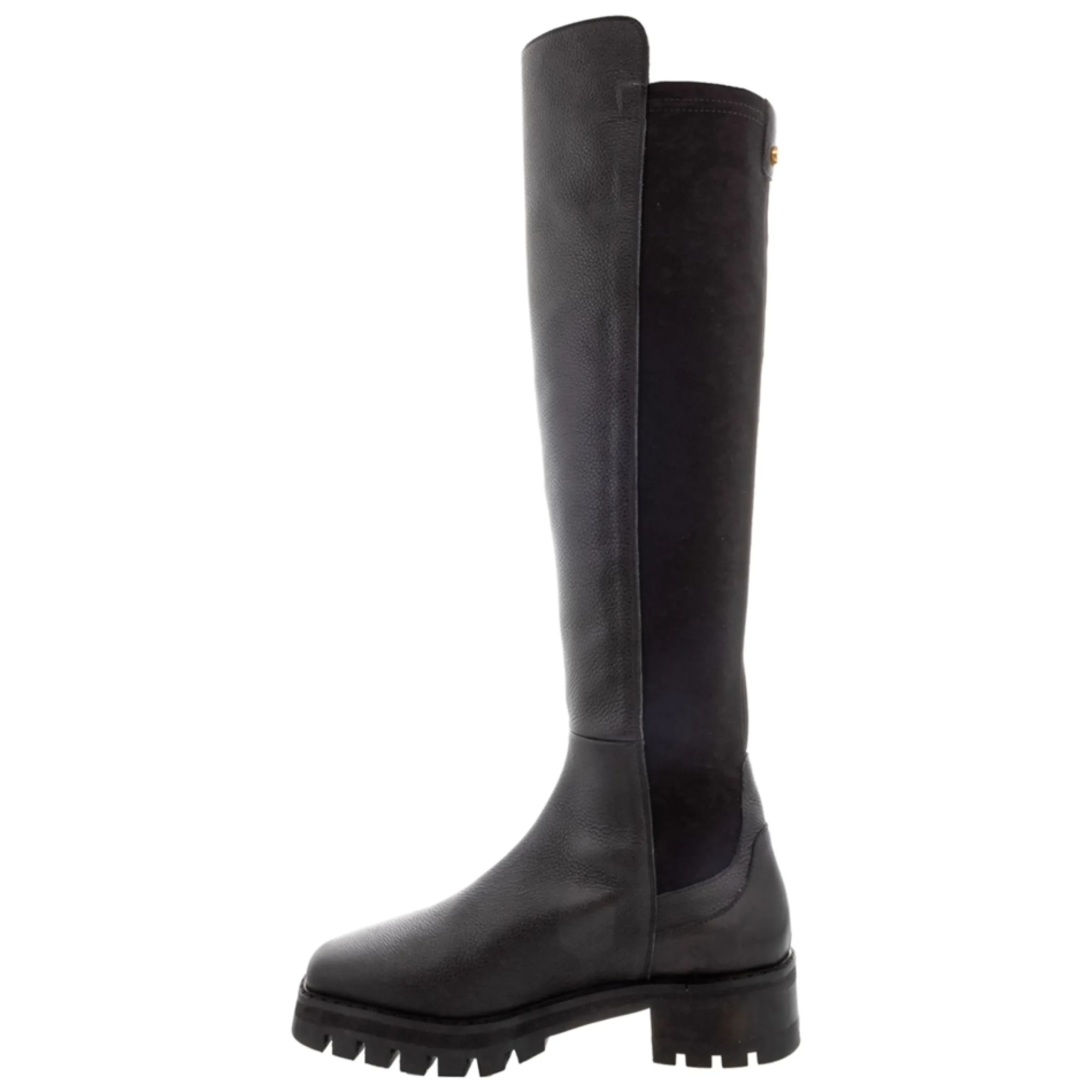 Zinnia Black Leather Chunky Knee High Boots